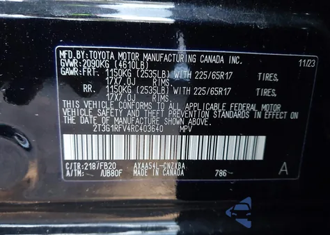 2024 Toyota Rav4 Le из США, поврежденный, VIN 2T3G1RFV4RC403640